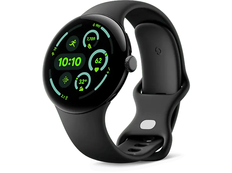 Google Pixel Watch 3 Wifi, 45mm, Aluminium Matt Black, Sportarmband in Obsidian; Smartwatch