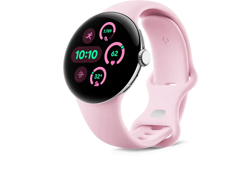 Google Pixel Watch 3 Wifi, 41mm, Aluminium Polished Silver, Sportarmband in Rose Quartz; Smartwatch
