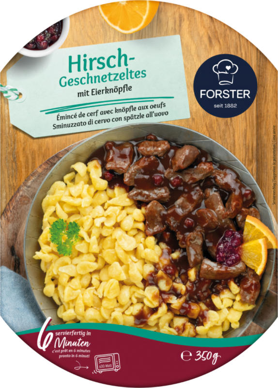 Forster Hirsch-Geschnetzeltes mit Eierknöpfle, 350 g