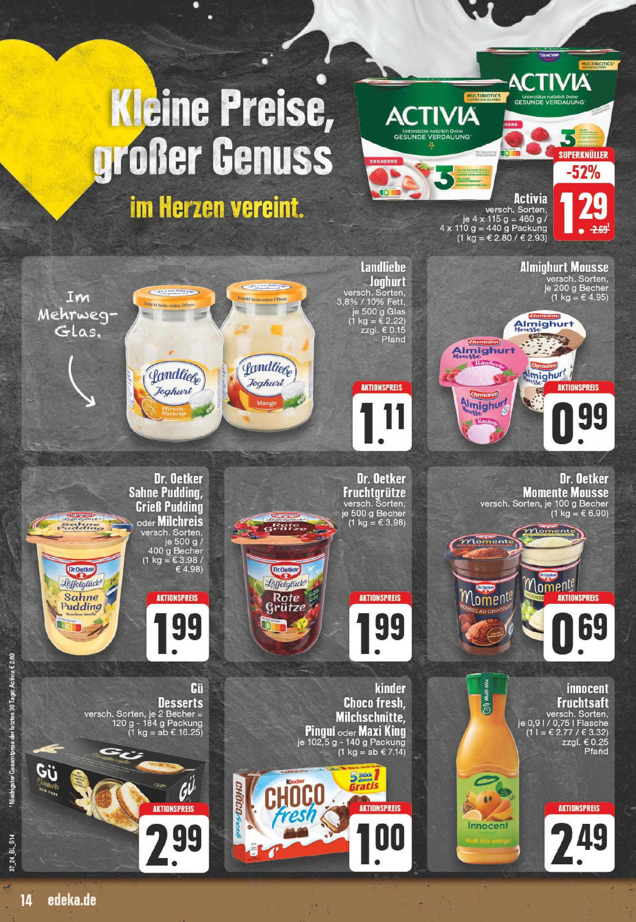 Edeka Mülheim An Der Ruhr, Düsseldorfer Straße 116a (ab 09.09.2024) » Angebote Online | Seite: 14 | Produkte: Pudding, Mango, Himbeere, Sahne