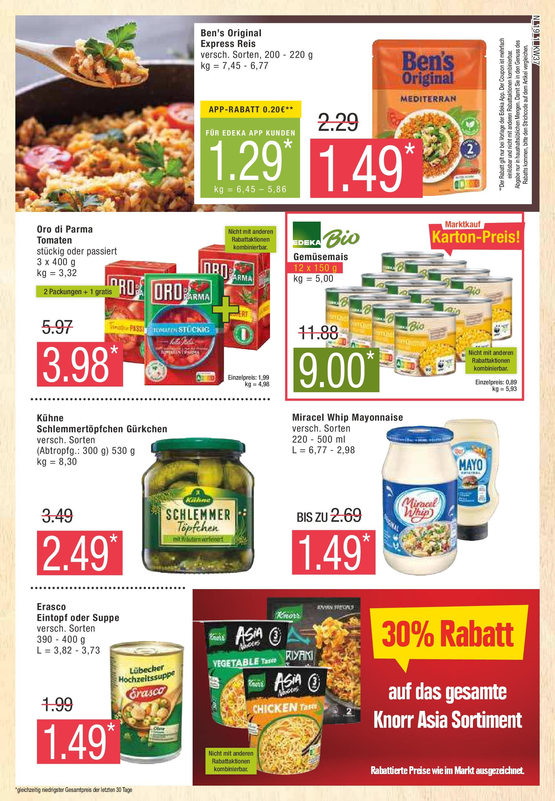 Marktkauf - Niedersachsen (ab 08.09.2024) » Angebote online | Seite: 19 | Produkte: Knorr, Mayonnaise, Reis, Erasco