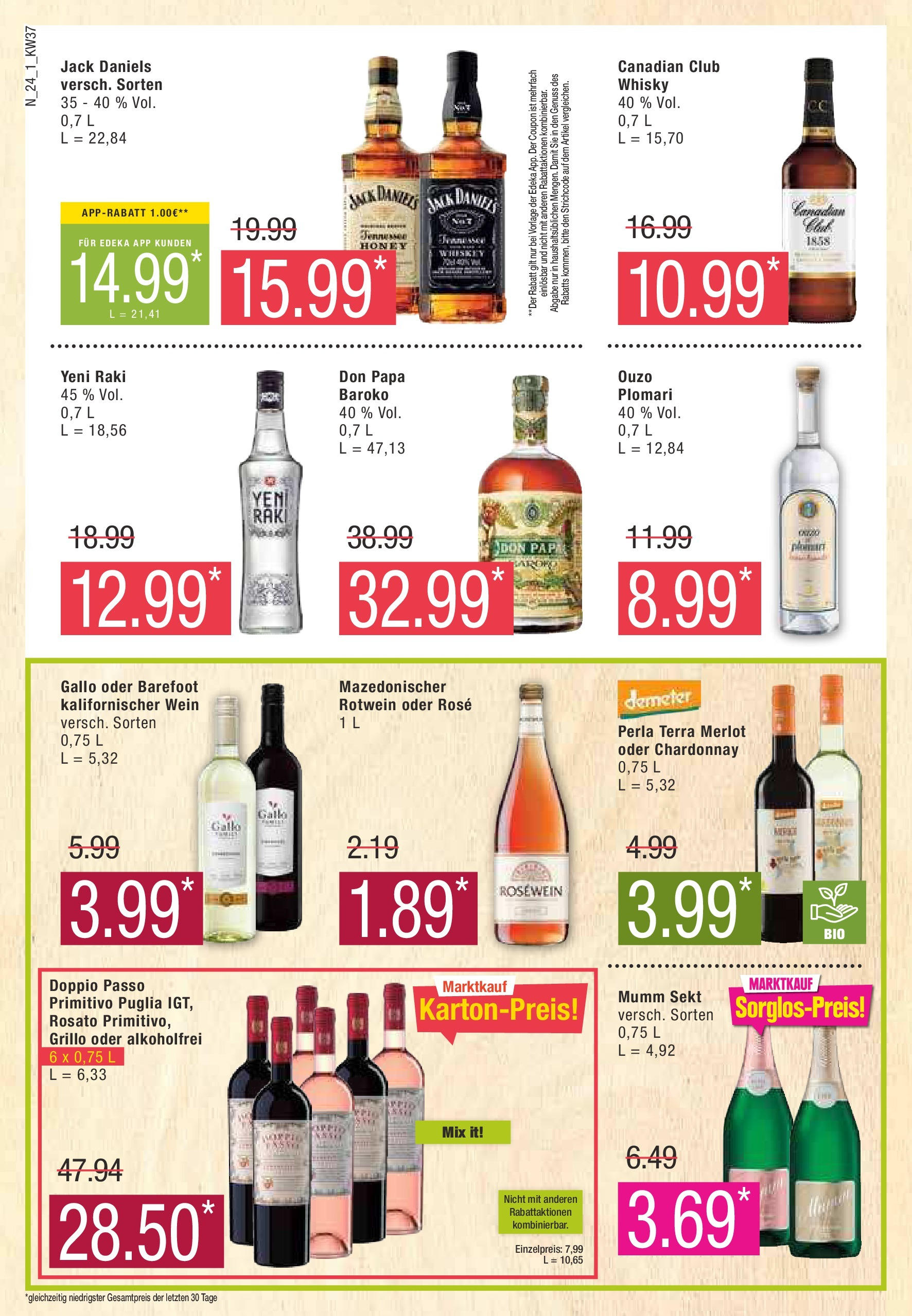 Marktkauf - Niedersachsen (ab 08.09.2024) » Angebote online | Seite: 24 | Produkte: Whisky, Mumm sekt, Rotwein, Doppio Passo