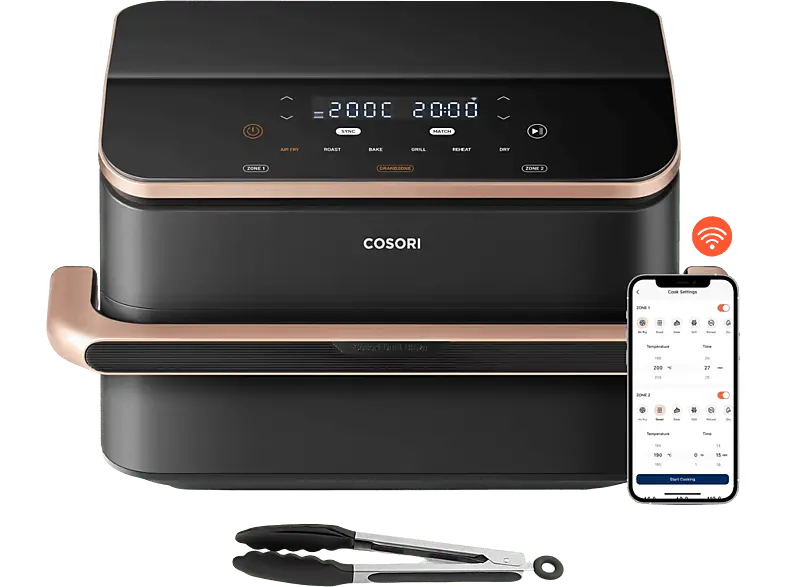 Cosori CAF-TF101S-AEUR Dual Blaze Twin Fry Heißluftfritteuse mit Trenneinsatz (10 l, 2800 Watt, Schwarz/Kupfer)