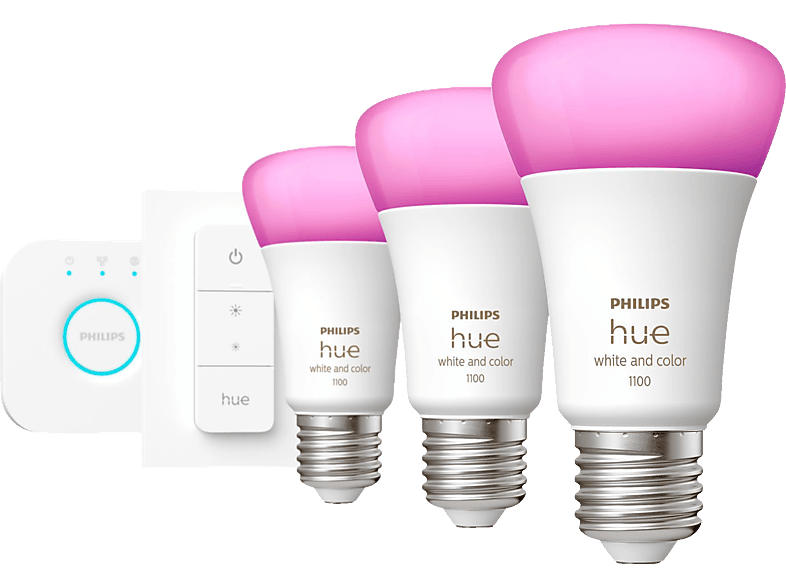 Philips Hue White & Col. Amb. E27 inkl. DimmerSwitch 3x1100 3er; Starter Set