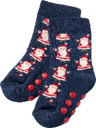 PUSBLU ABS Socken mit Weihnachtsmann-Muster, blau & rot, Gr. 27/29