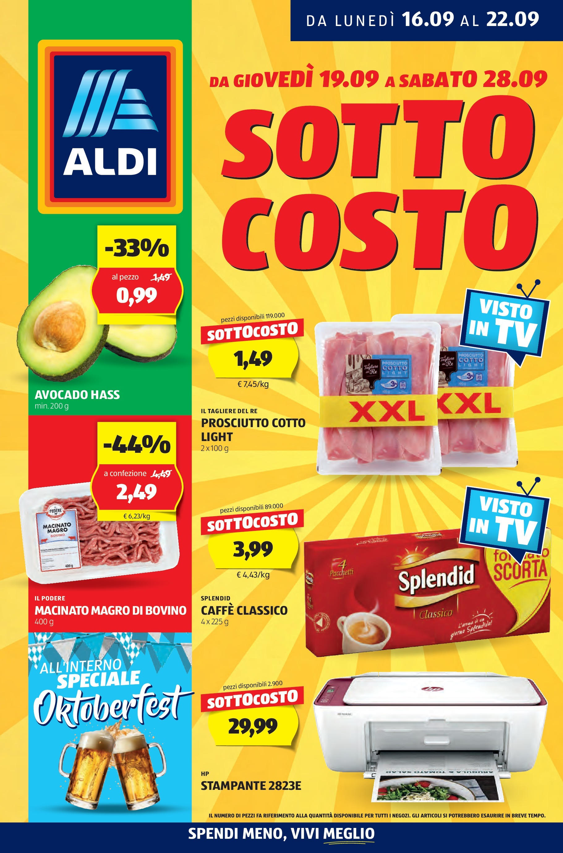 Nuovo Volantino Aldi	 dal 16/09/2024 > offerte anteprima 🛍️ | Pagina: 1 | Prodotti: Prosciutto Cotto, Caffè, TV, Tagliere