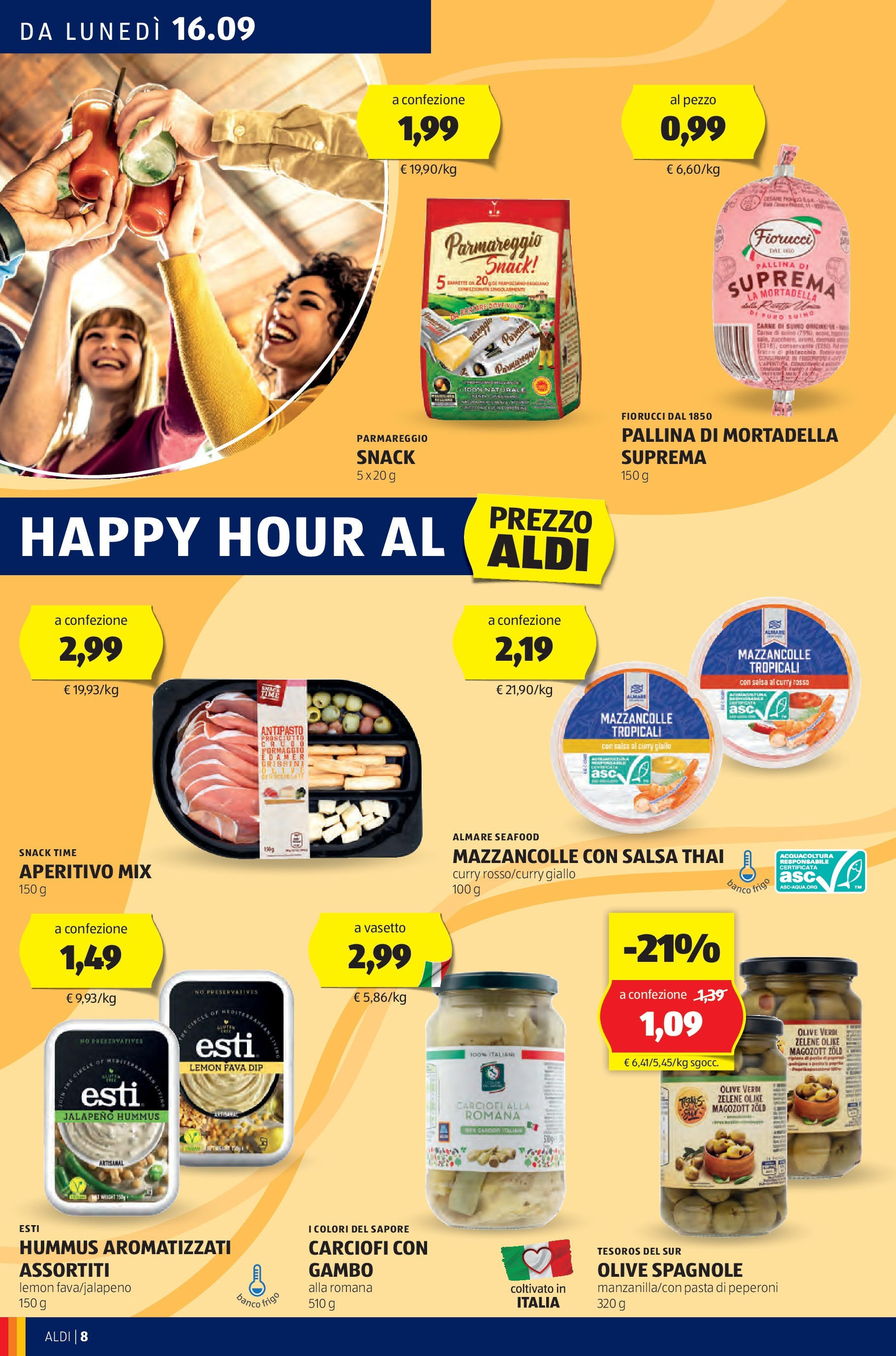 Nuovo Volantino Aldi	 dal 16/09/2024 > offerte anteprima 🛍️ | Pagina: 8 | Prodotti: Salsa, Suino, Carciofi, Mortadella