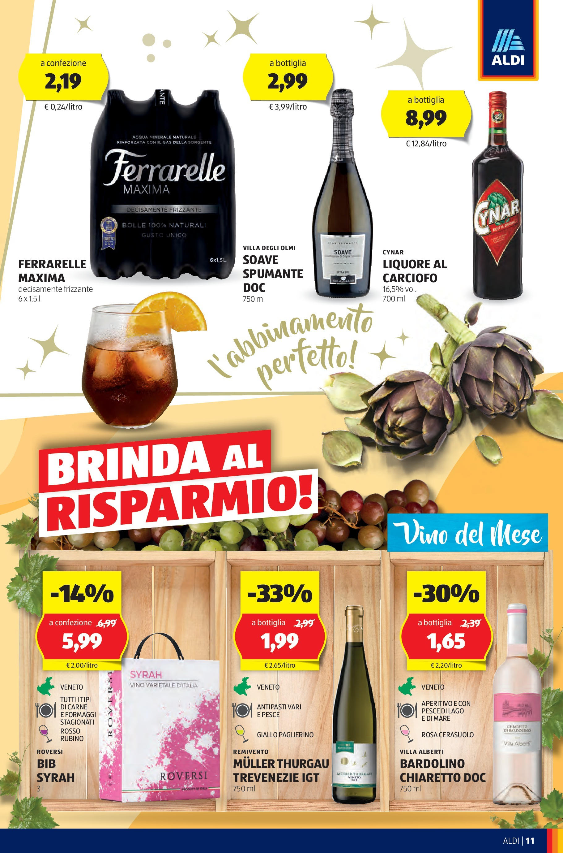 Nuovo Volantino Aldi	 dal 16/09/2024 > offerte anteprima 🛍️ | Pagina: 11 | Prodotti: Pesce, Acqua, Spumante, Aperitivo