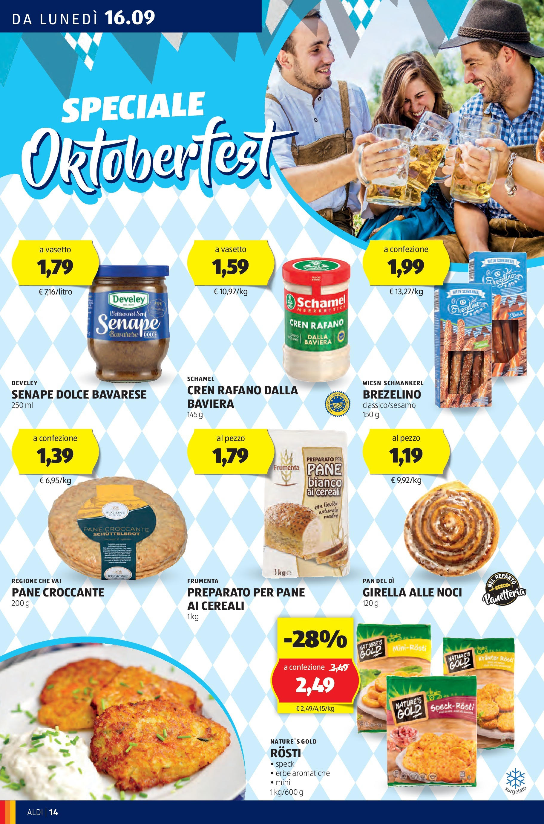 Nuovo Volantino Aldi	 dal 16/09/2024 > offerte anteprima 🛍️ | Pagina: 14 | Prodotti: Pane, Cereali, Noci, Senape