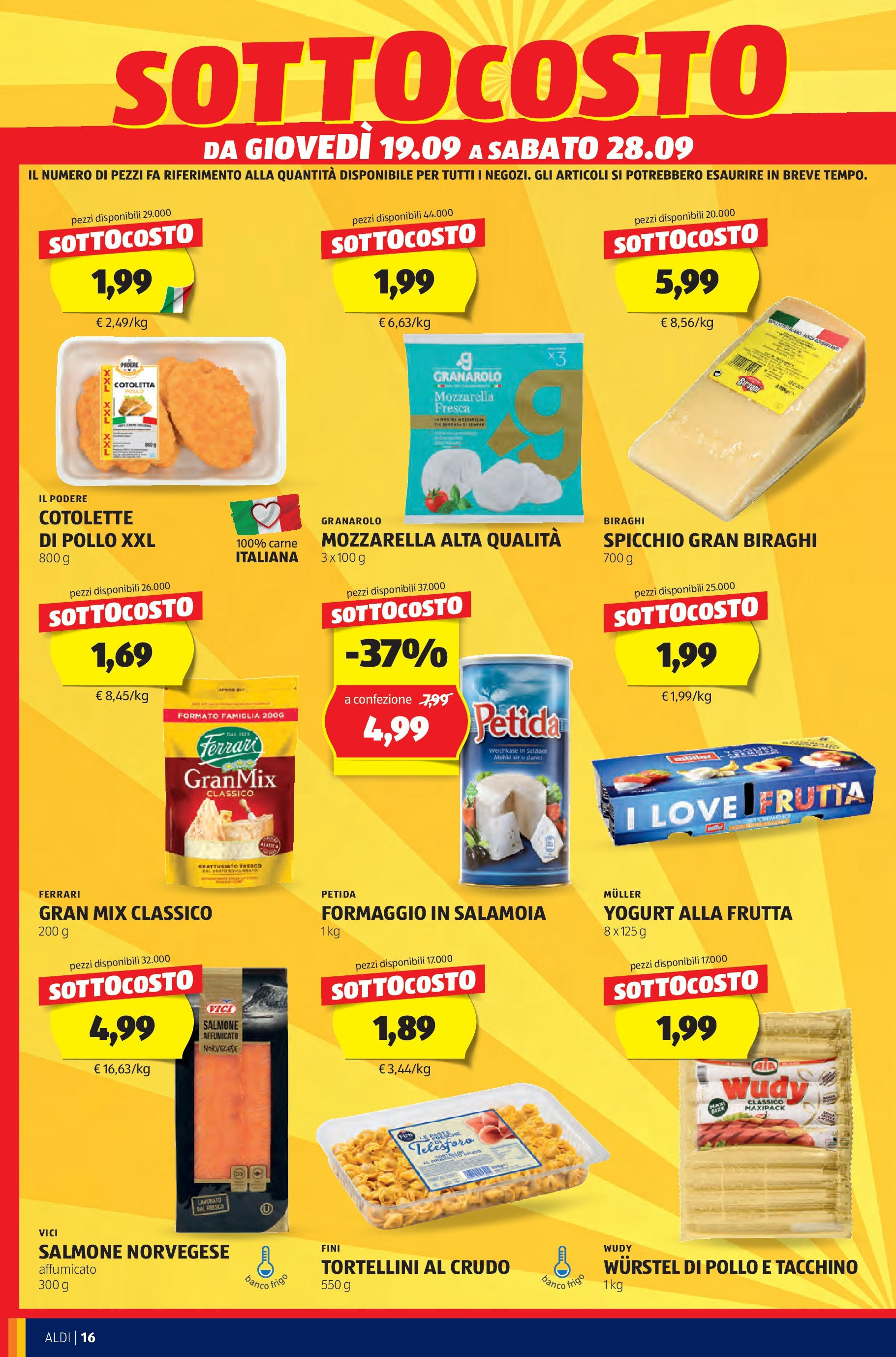 Nuovo Volantino Aldi	 dal 16/09/2024 > offerte anteprima 🛍️ | Pagina: 16 | Prodotti: Yogurt, Salmone, Frutta, Mozzarella