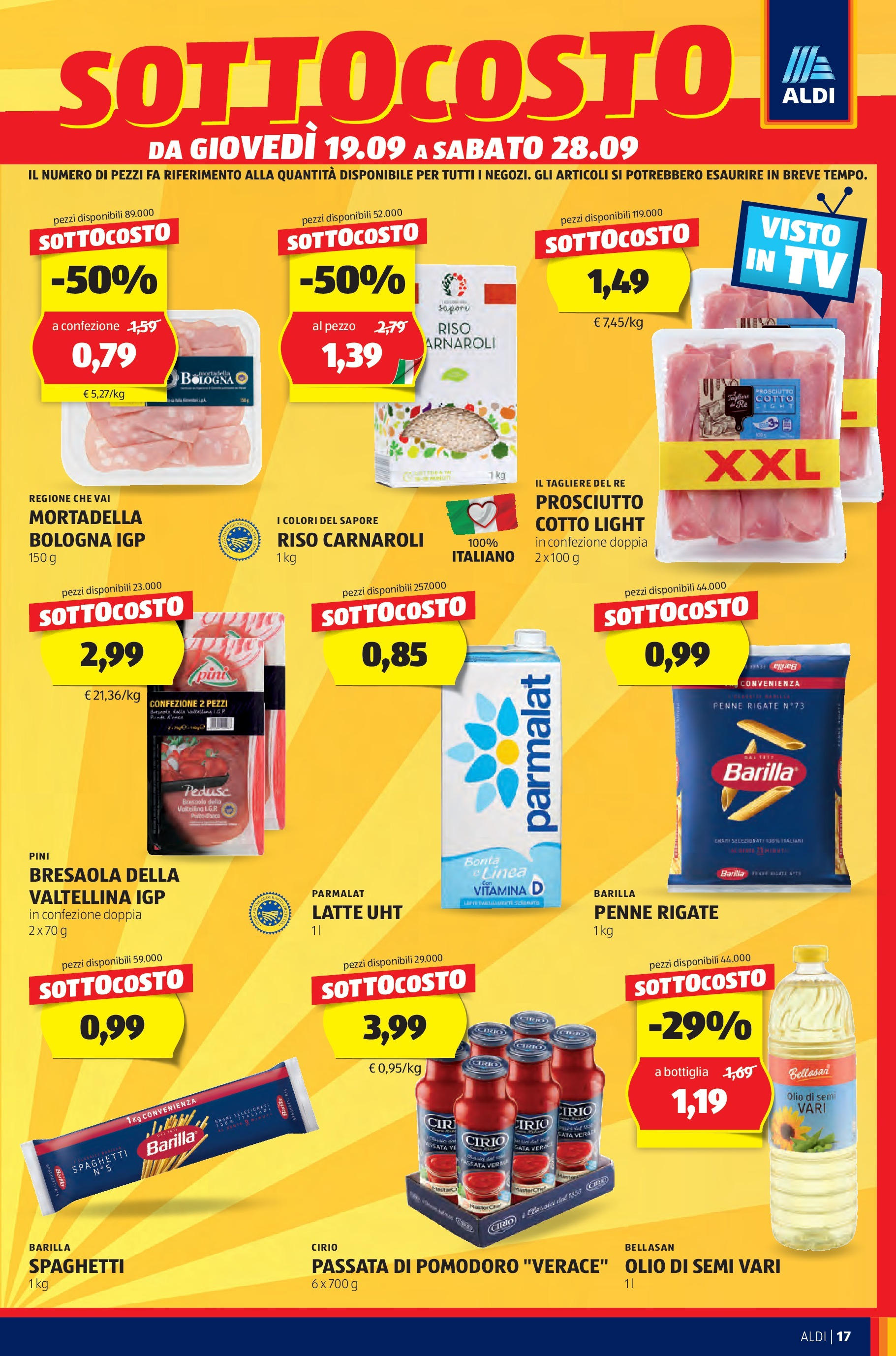 Nuovo Volantino Aldi	 dal 16/09/2024 > offerte anteprima 🛍️ | Pagina: 17 | Prodotti: Riso Carnaroli, Olio, Tagliere, Bottiglia