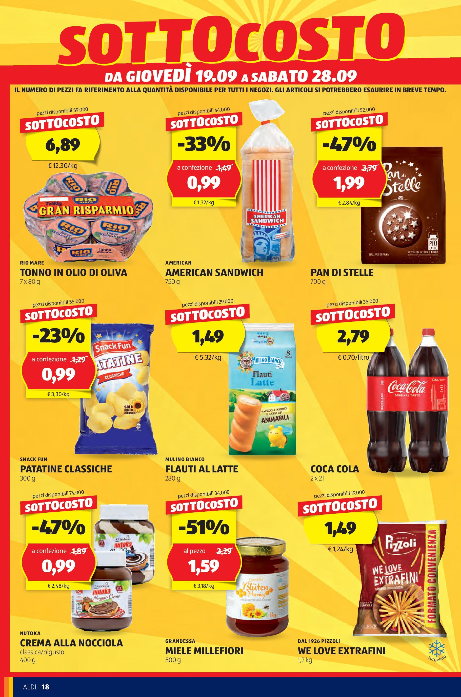 Nuovo Volantino Aldi	 dal 16/09/2024 > offerte anteprima 🛍️ | Pagina: 18 | Prodotti: Patatine, Tonno, Coca Cola, Olio di Oliva