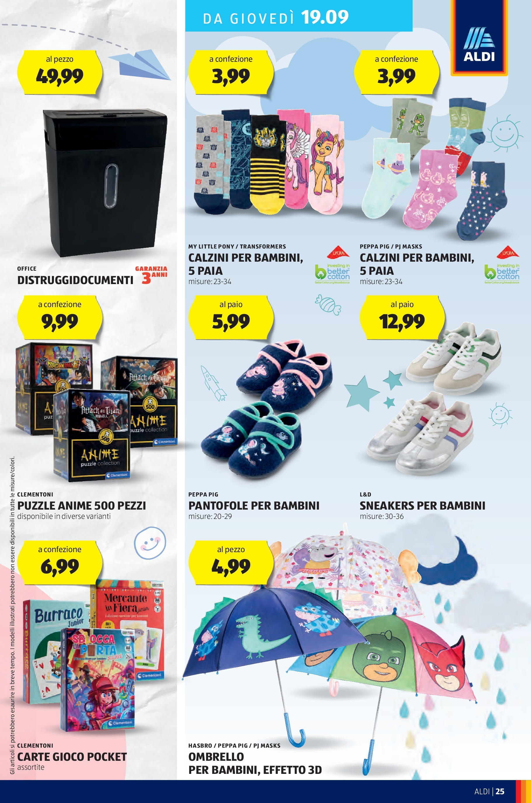 Nuovo Volantino Aldi	 dal 16/09/2024 > offerte anteprima 🛍️ | Pagina: 25 | Prodotti: Calzini, Sneakers, Pantofole, Gioco