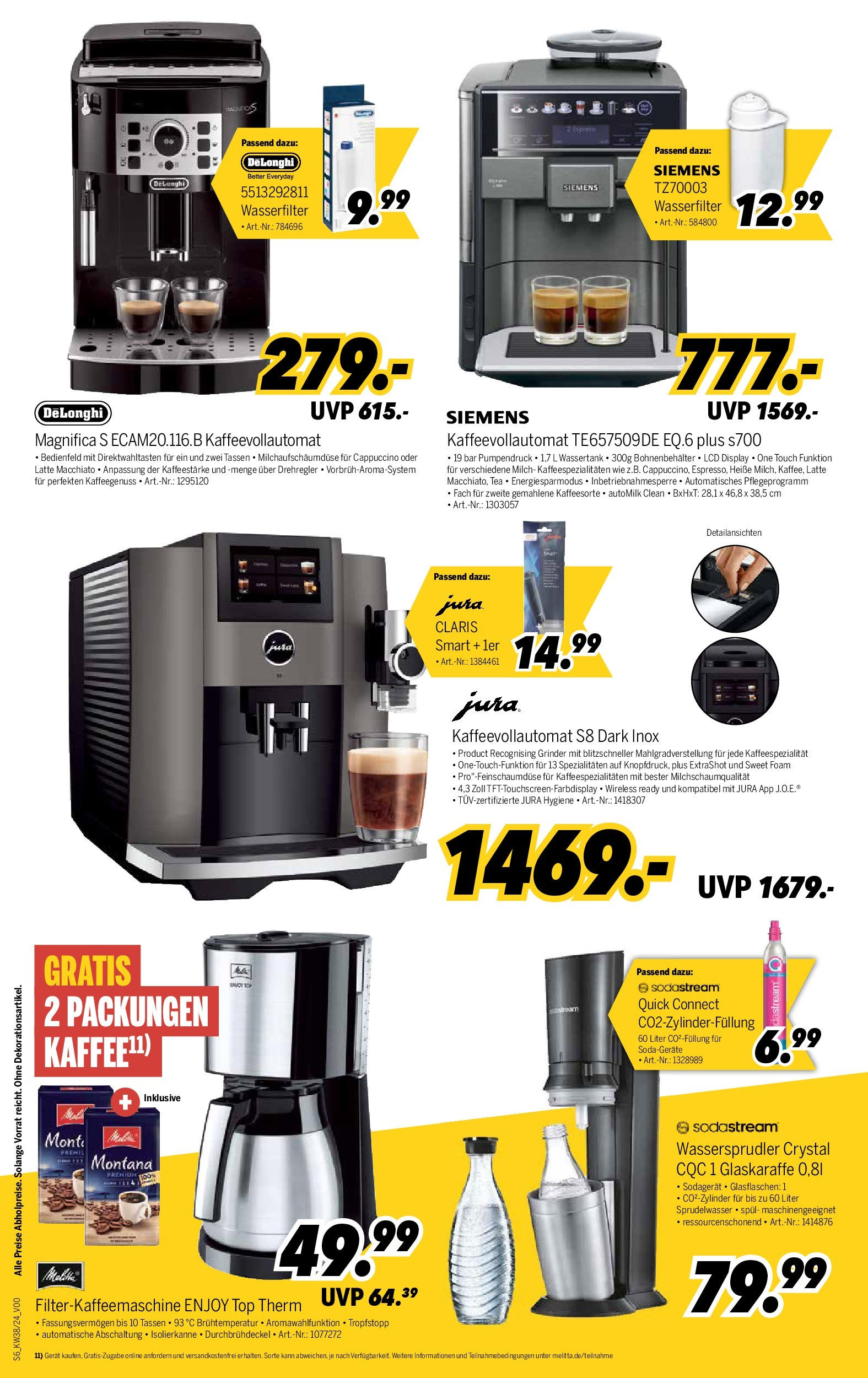 Medimax - Sachsen (ab 14.09.2024) zum Blättern | Seite: 6 | Produkte: Top, Kaffeevollautomat, Filterkaffeemaschine, Sodastream