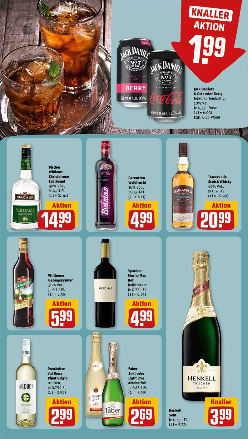 Rewe - Zeitlarn, Kurpfälzer Straße 2 (ab 16.09.2024) zum Blättern » Angebote | Seite: 17 | Produkte: Whisky, Wilthener, Wilthener gebirgskrauter, Jack Daniel's