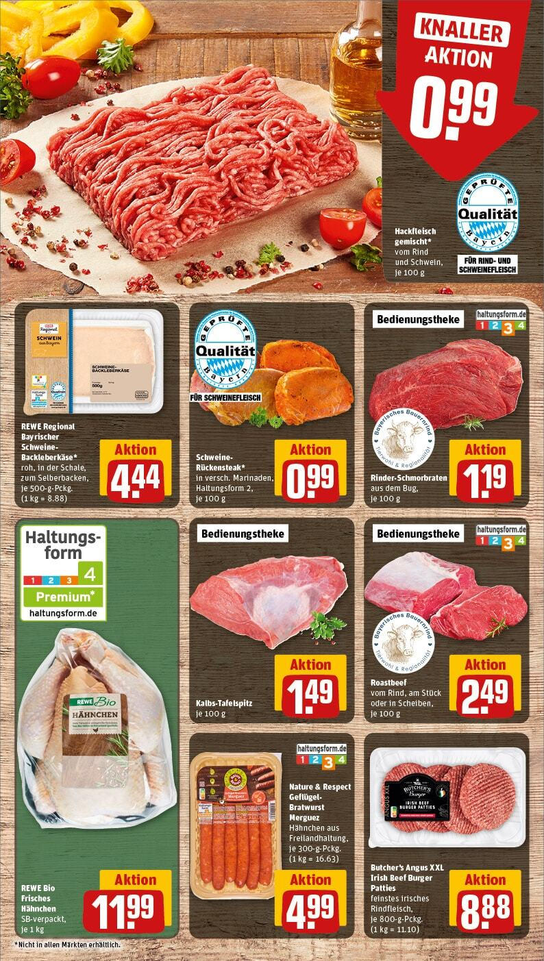 Rewe - Zeitlarn, Kurpfälzer Straße 2 (ab 16.09.2024) zum Blättern » Angebote | Seite: 8 | Produkte: Hahnchen, Burger, Roastbeef, Hackfleisch