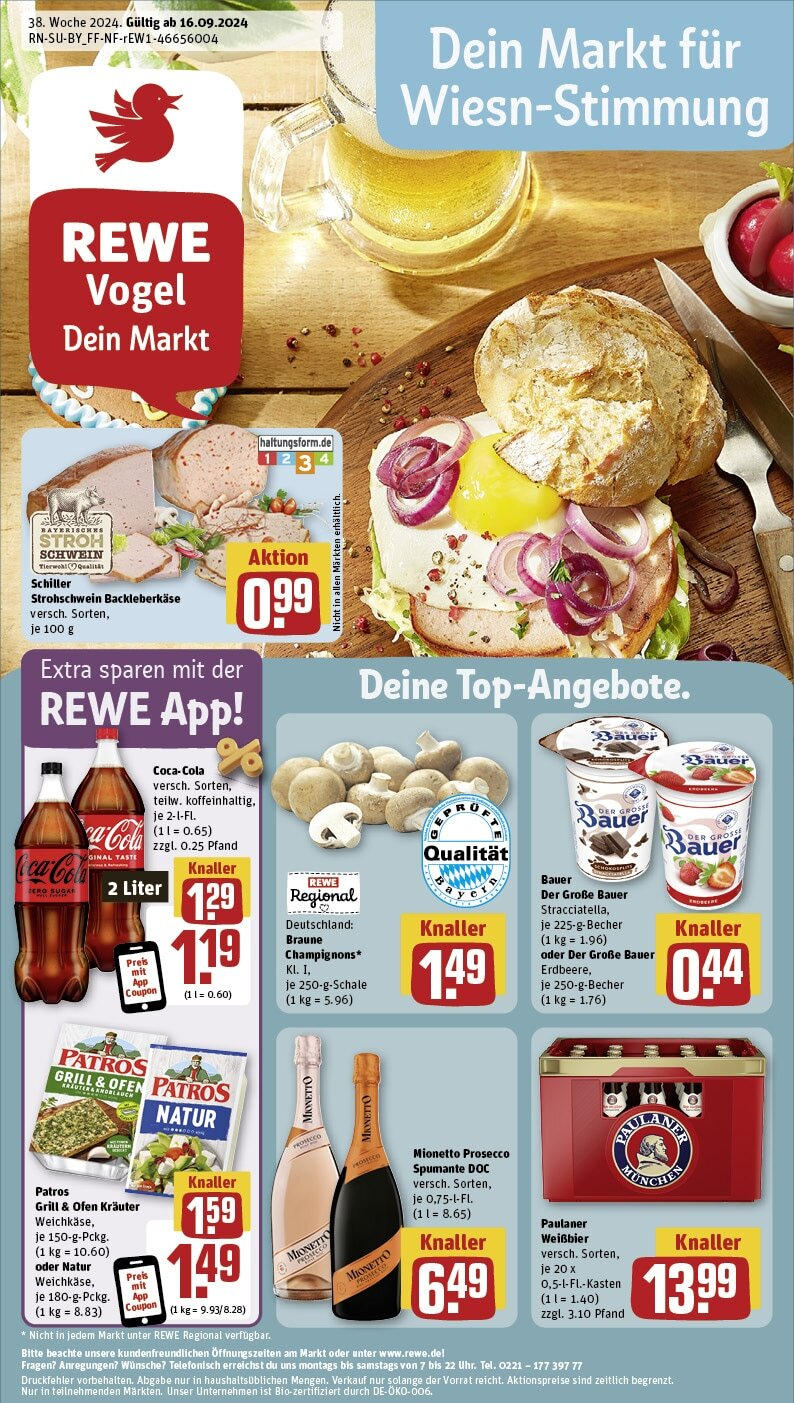 Rewe - Zeitlarn, Kurpfälzer Straße 2 (ab 16.09.2024) zum Blättern » Angebote | Seite: 1 | Produkte: Ofen, Grill, Cola, Patros