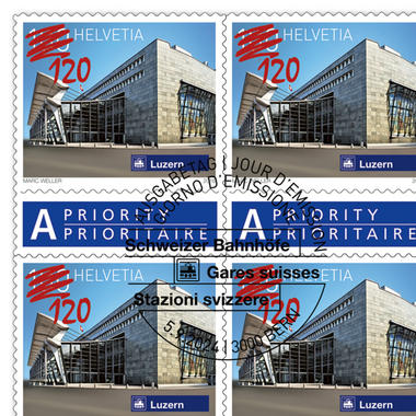 Timbres CHF 1.20 «Surimpression Gare de Lucerne», Feuille de 50 timbres