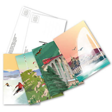 Set de cartes postales illustrées «Attractions de Suisse»