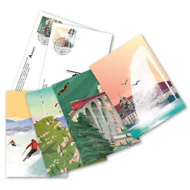 Set di cartoline postali illustrate affrancate «Attrazioni in Svizzera»