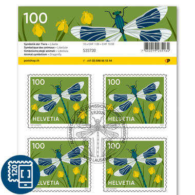 Briefmarken CHF 1.00 «Libelle», Bogen mit 10 Marken