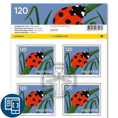 Briefmarken CHF 1.20 «Marienkäfer», Bogen mit 10 Marken