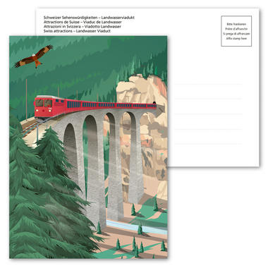 Cartolina illustrata «Attrazioni in Svizzera», Viadotto Landwasser