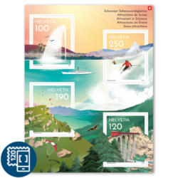 Timbres CHF 1.00/1.20/1.90/2.50 «Attractions de Suisse», Feuille spéciale de 4 timbres