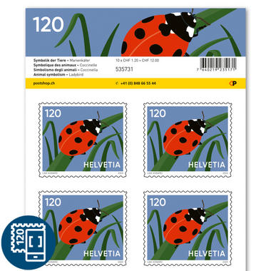 Briefmarken CHF 1.20 «Marienkäfer», Bogen mit 10 Marken