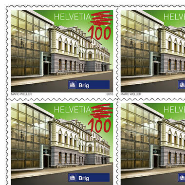 Timbres CHF 1.00 «Surimpression Gare de Brigue», Feuille de 50 timbres