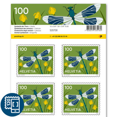 Timbres CHF 1.00 «Libellule», Feuille de 10 timbres