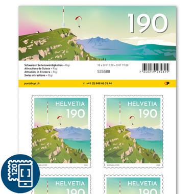 Timbres CHF 1.90 «Rigi», Feuille de 10 timbres