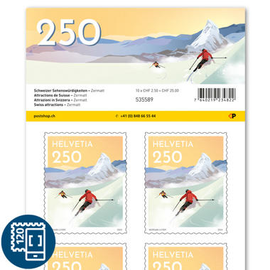 Briefmarken CHF 2.50 «Zermatt», Bogen mit 10 Marken