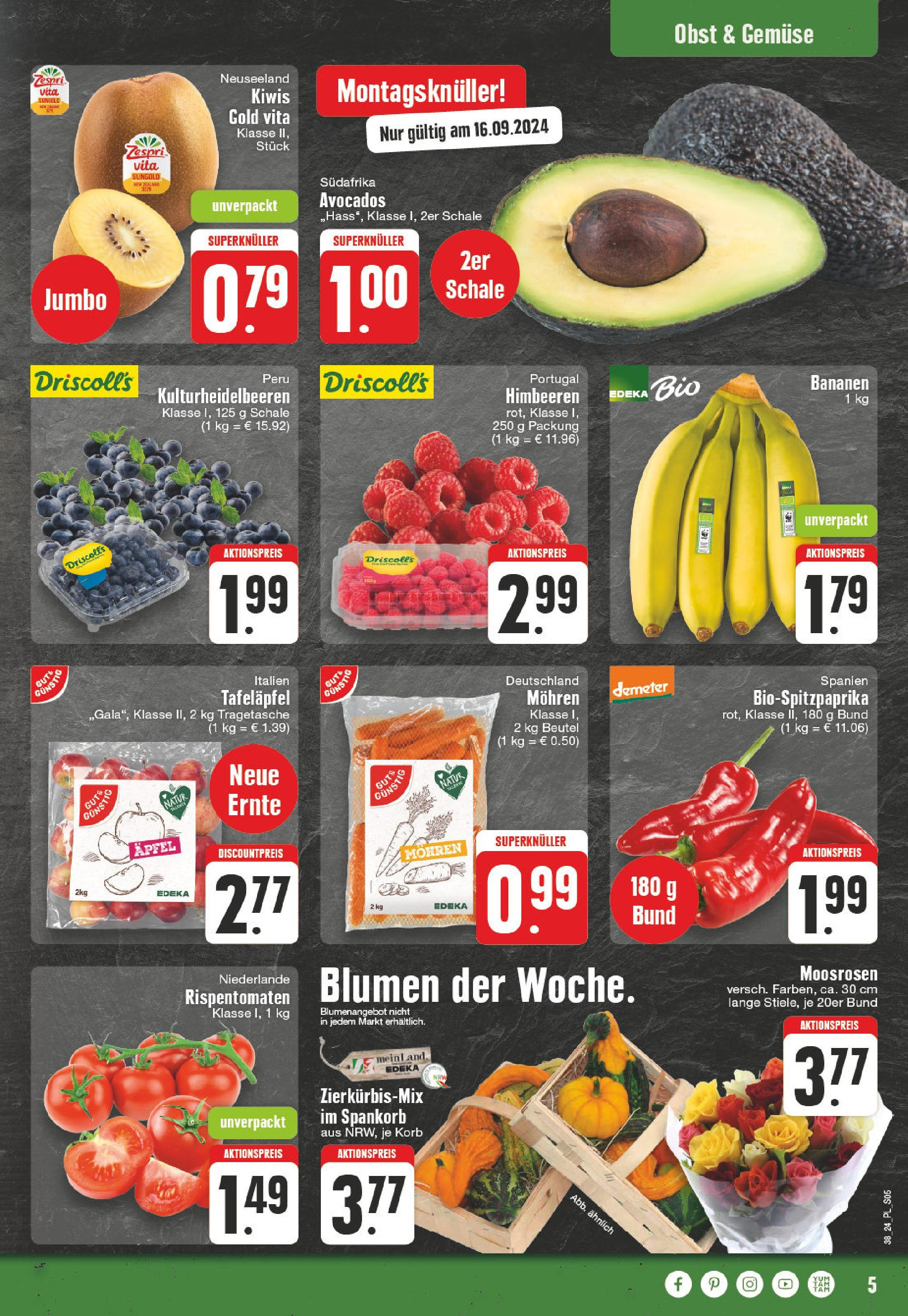 E center - Neuss-Hoisten, Hochstadenstraße 17 - 19 (ab 16.09.2024) zum Blättern | Seite: 5 | Produkte: Himbeeren, Blumen, Bananen, Gemüse