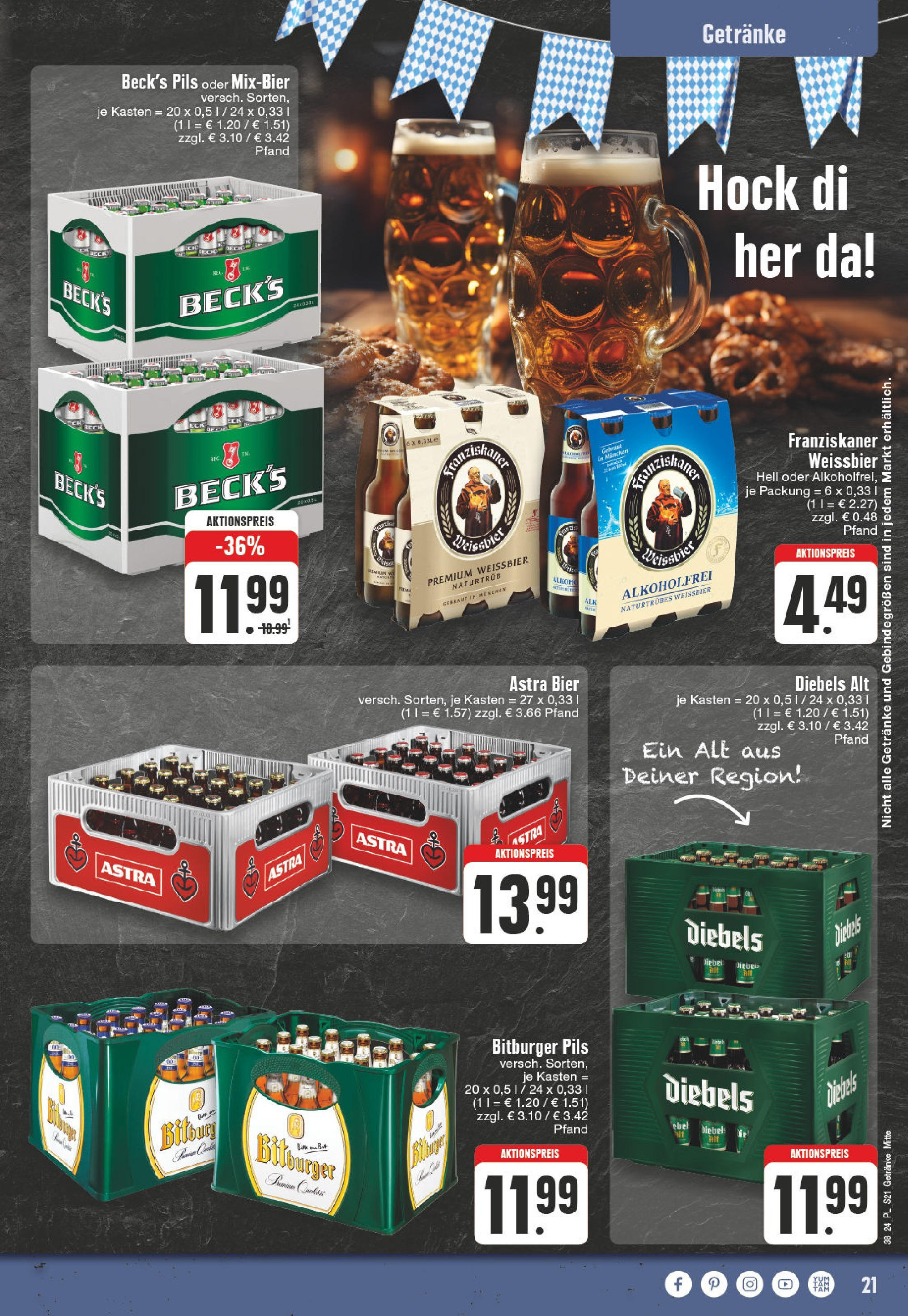 E center - Werdohl, Inselstraße 1 (ab 16.09.2024) zum Blättern | Seite: 21 | Produkte: Franziskaner, Bier, Pils, Diebels