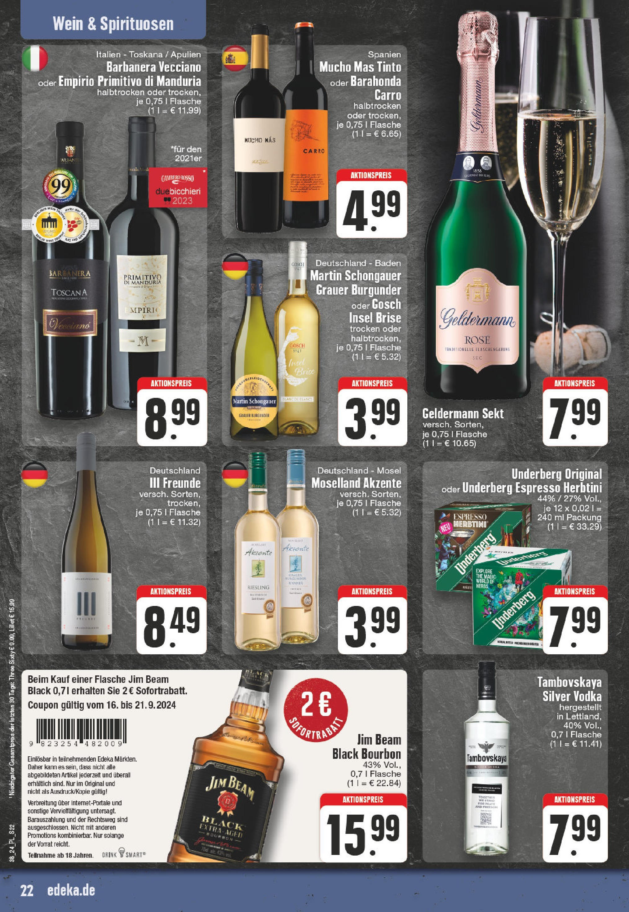 E center - Werdohl, Inselstraße 1 (ab 16.09.2024) zum Blättern | Seite: 22 | Produkte: Sekt, Wein, Vodka, Underberg