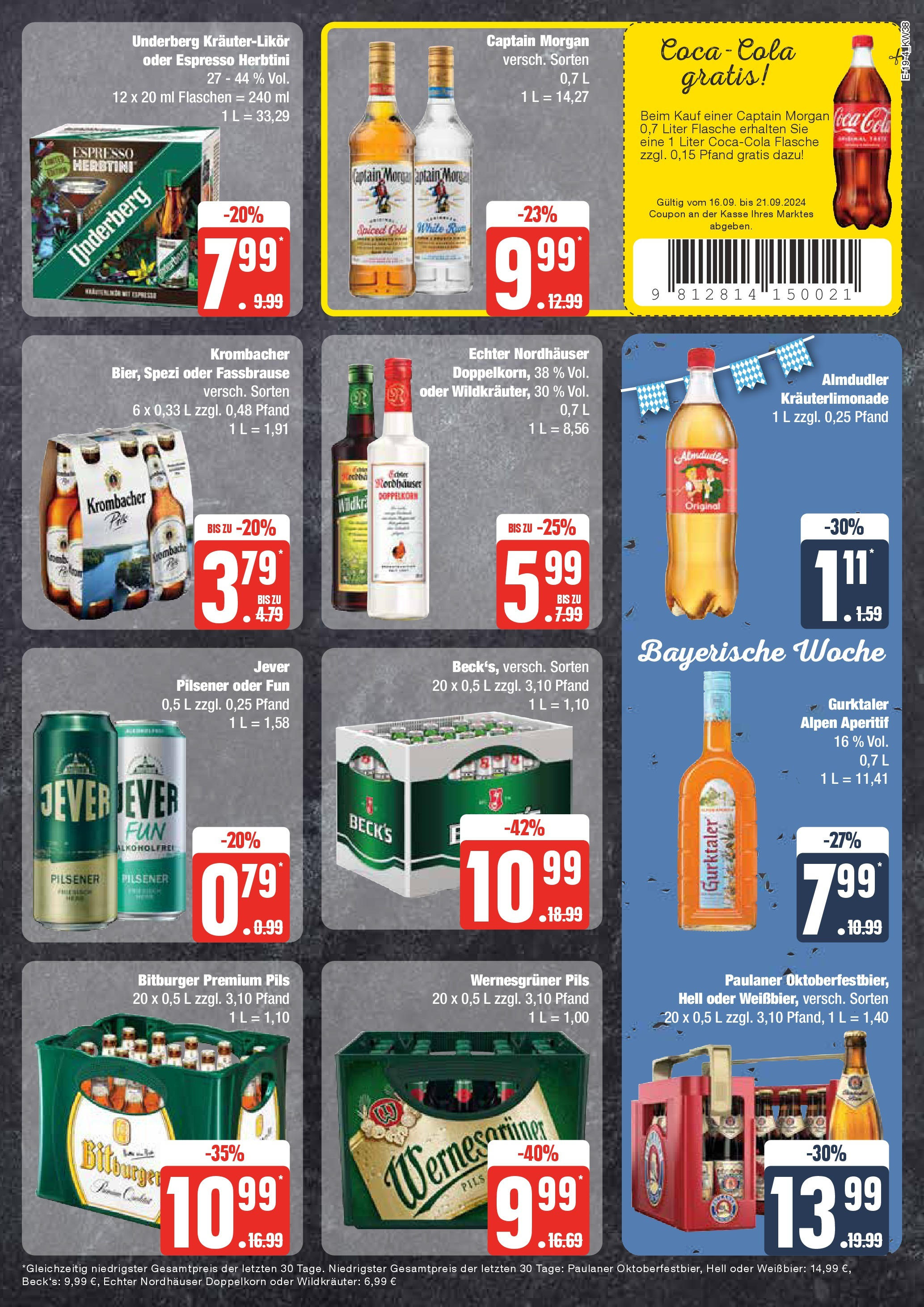 Marktkauf - Mecklenburg-Vorpommern (ab 16.09.2024) » Angebote online | Seite: 19 | Produkte: Pils, Jever, Krombacher, Captain morgan