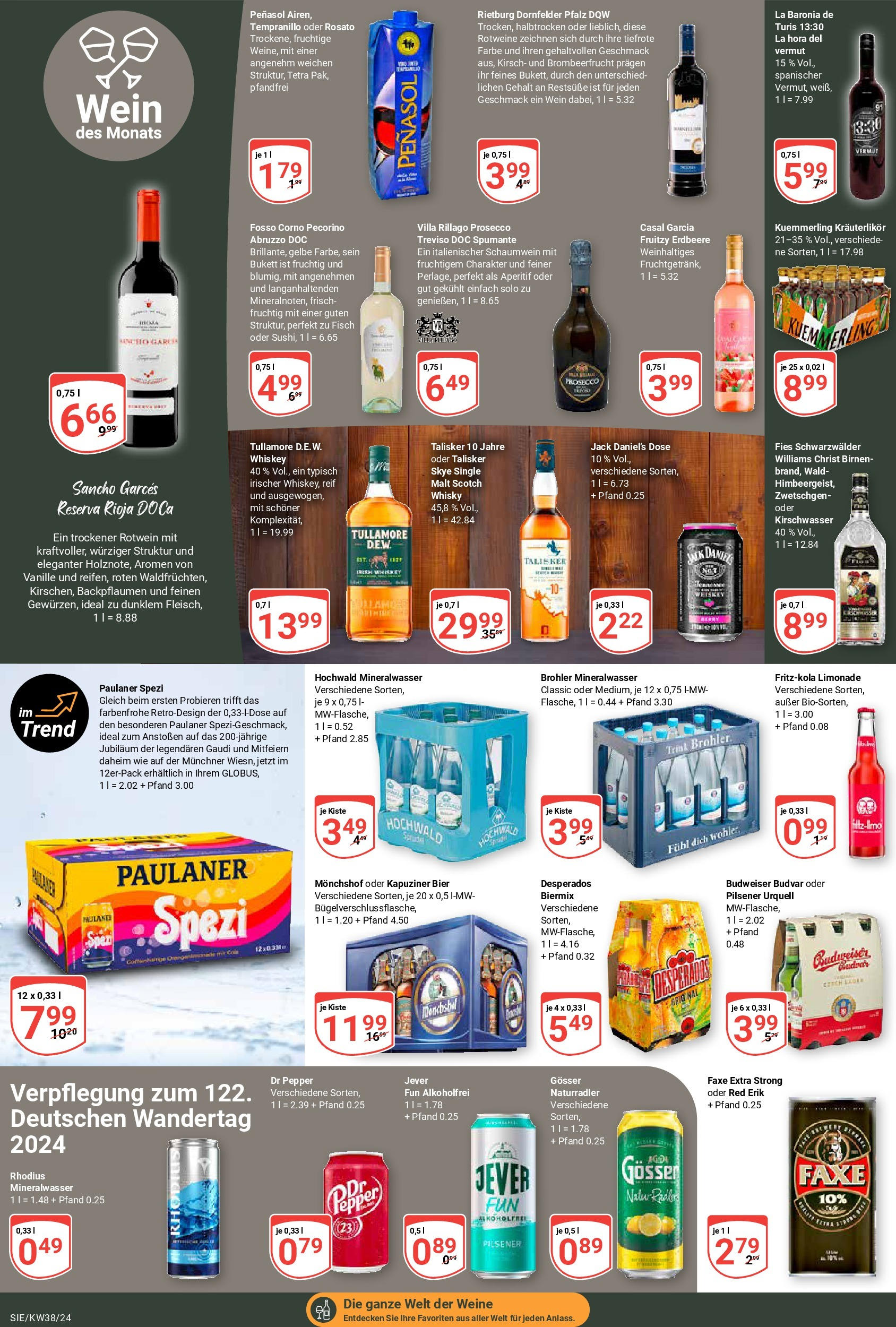 Globus Prospekt Siegen, Eiserfelder Straße 170 (ab 16.09.2024) » Angebote online | Seite: 17 | Produkte: Whisky, Bier, Rotwein, Limonade