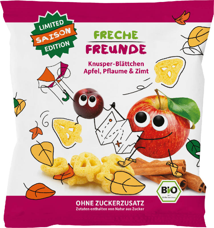 Freche Freunde Kindersnack Knusper-Blättchen Apfel, Pflaume & Zimt, ab 1 Jahr