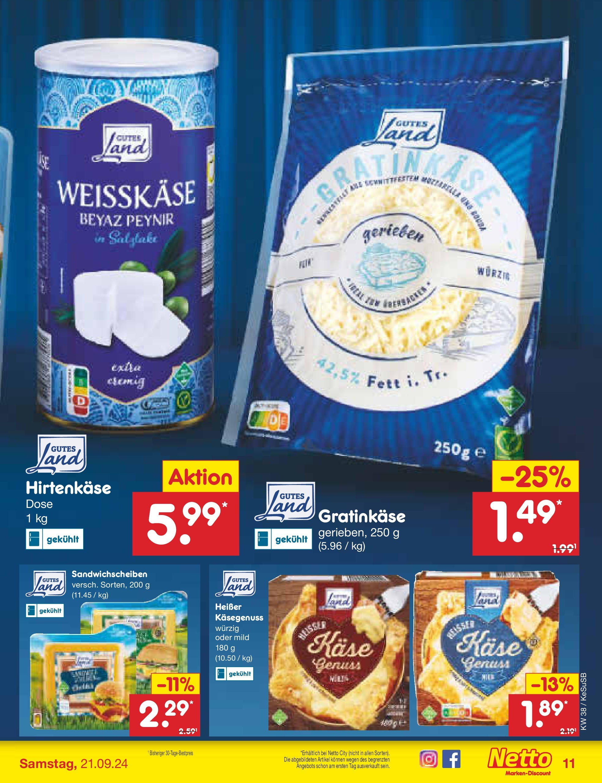 Netto Marken-Discount - Rheinland-Pfalz (ab 16.09.2024) » Angebote | Seite: 11 | Produkte: Käse