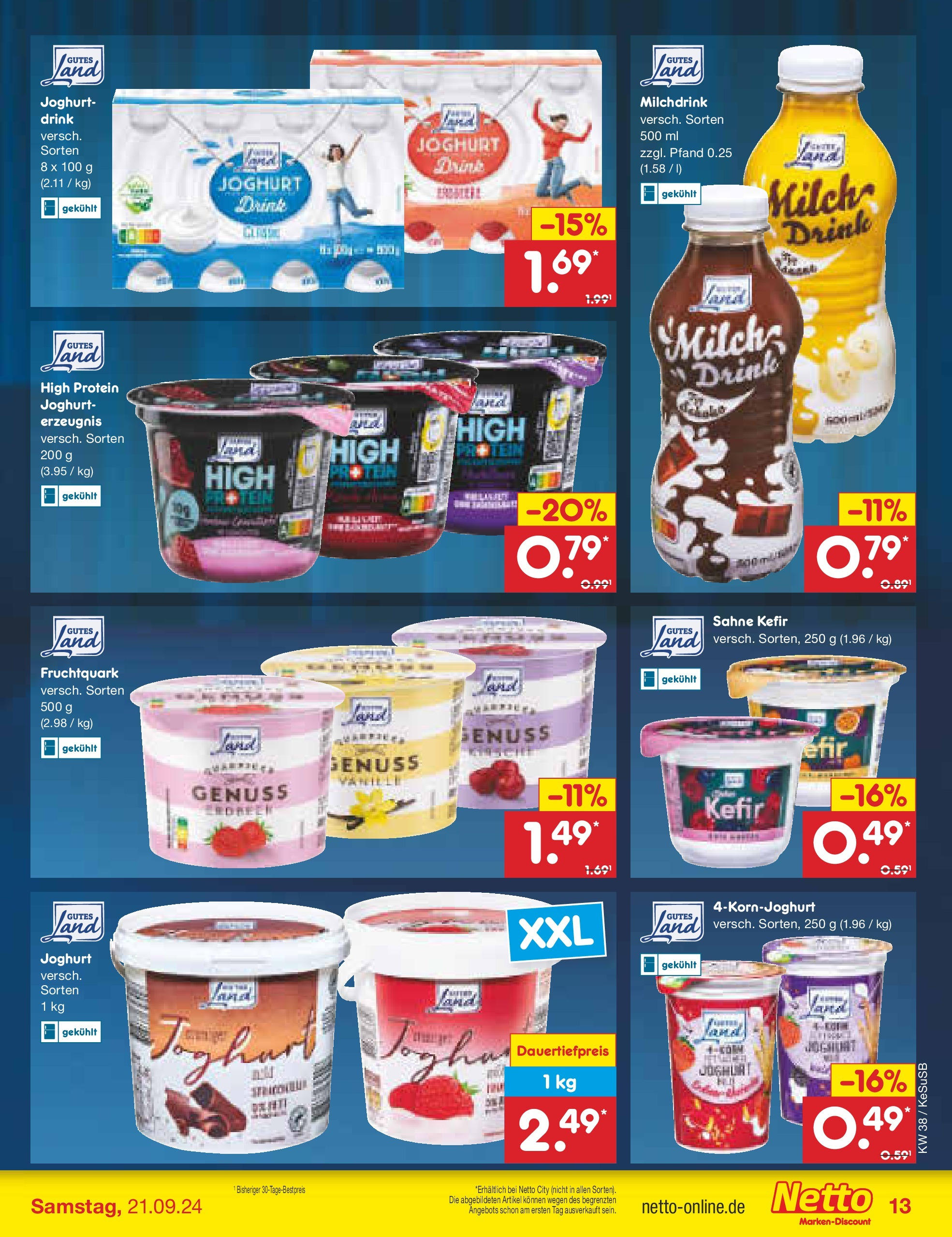 Netto Marken-Discount - Rheinland-Pfalz (ab 16.09.2024) » Angebote | Seite: 13 | Produkte: Kefir, Joghurt, Sahne