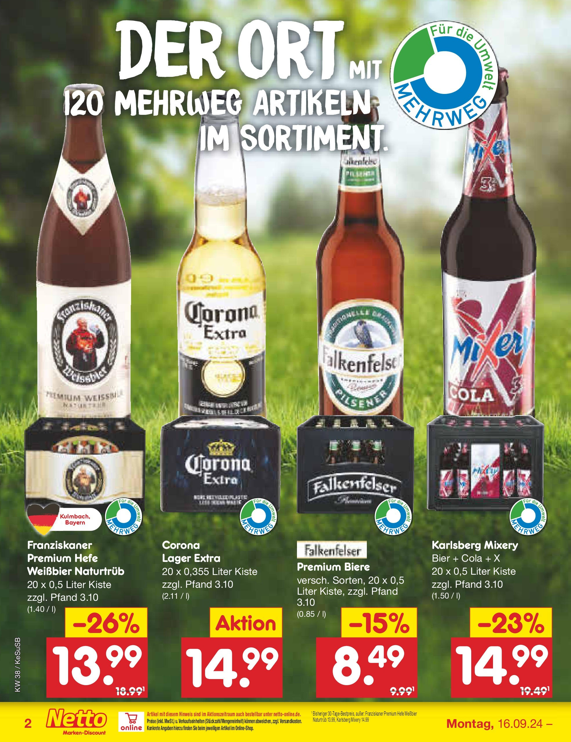 Netto Marken-Discount - Rheinland-Pfalz (ab 16.09.2024) » Angebote | Seite: 19 | Produkte: Franziskaner, Cola, Bier, Mixery