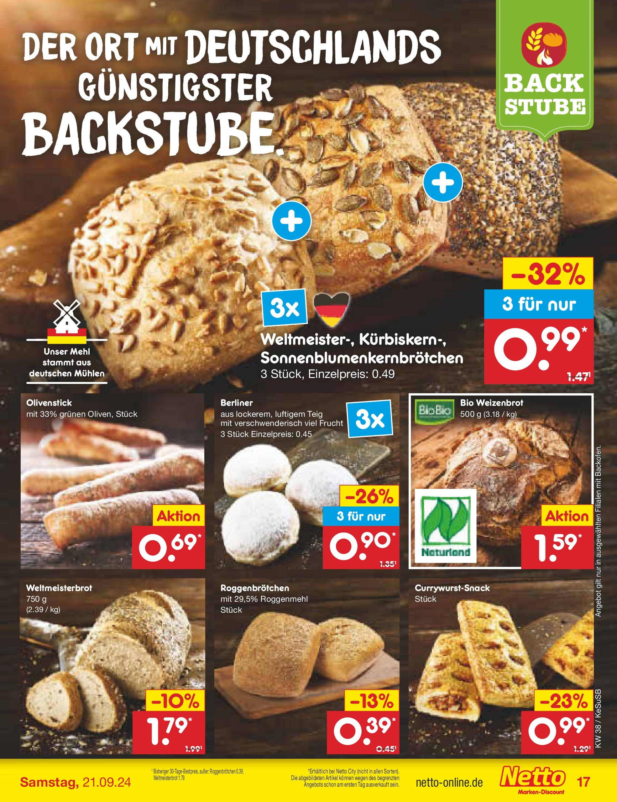 Netto Marken-Discount - Rheinland-Pfalz (ab 16.09.2024) » Angebote | Seite: 21 | Produkte: Berliner, Mehl