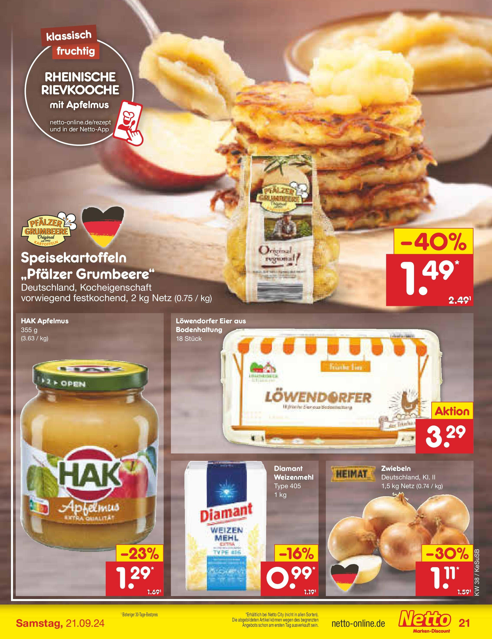 Netto Marken-Discount - Rheinland-Pfalz (ab 16.09.2024) » Angebote | Seite: 25 | Produkte: Mehl, Weizenmehl, Kartoffeln, Zwiebeln