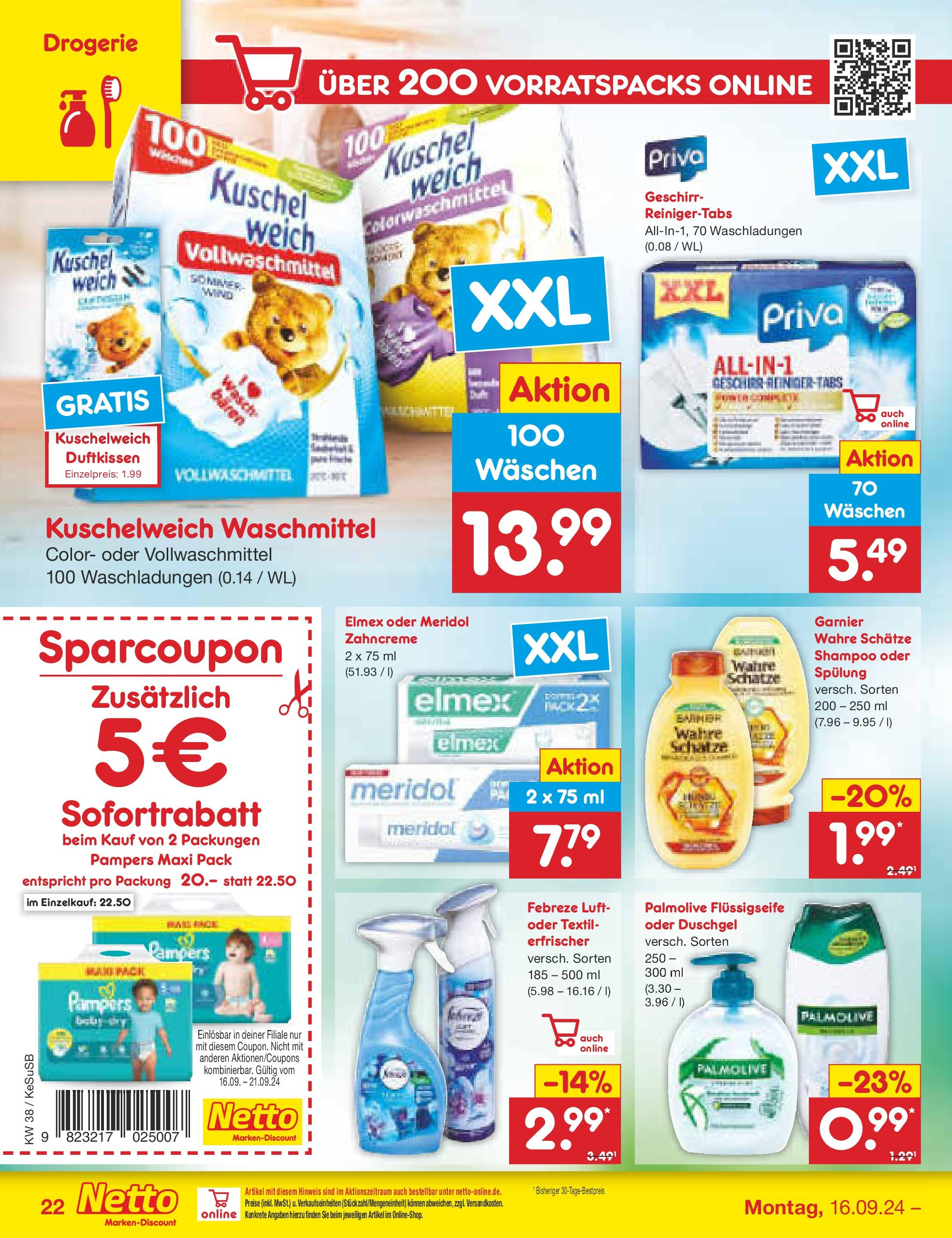 Netto Marken-Discount - Rheinland-Pfalz (ab 16.09.2024) » Angebote | Seite: 30 | Produkte: Kuschelweich, Shampoo, Spülung, Waschmittel