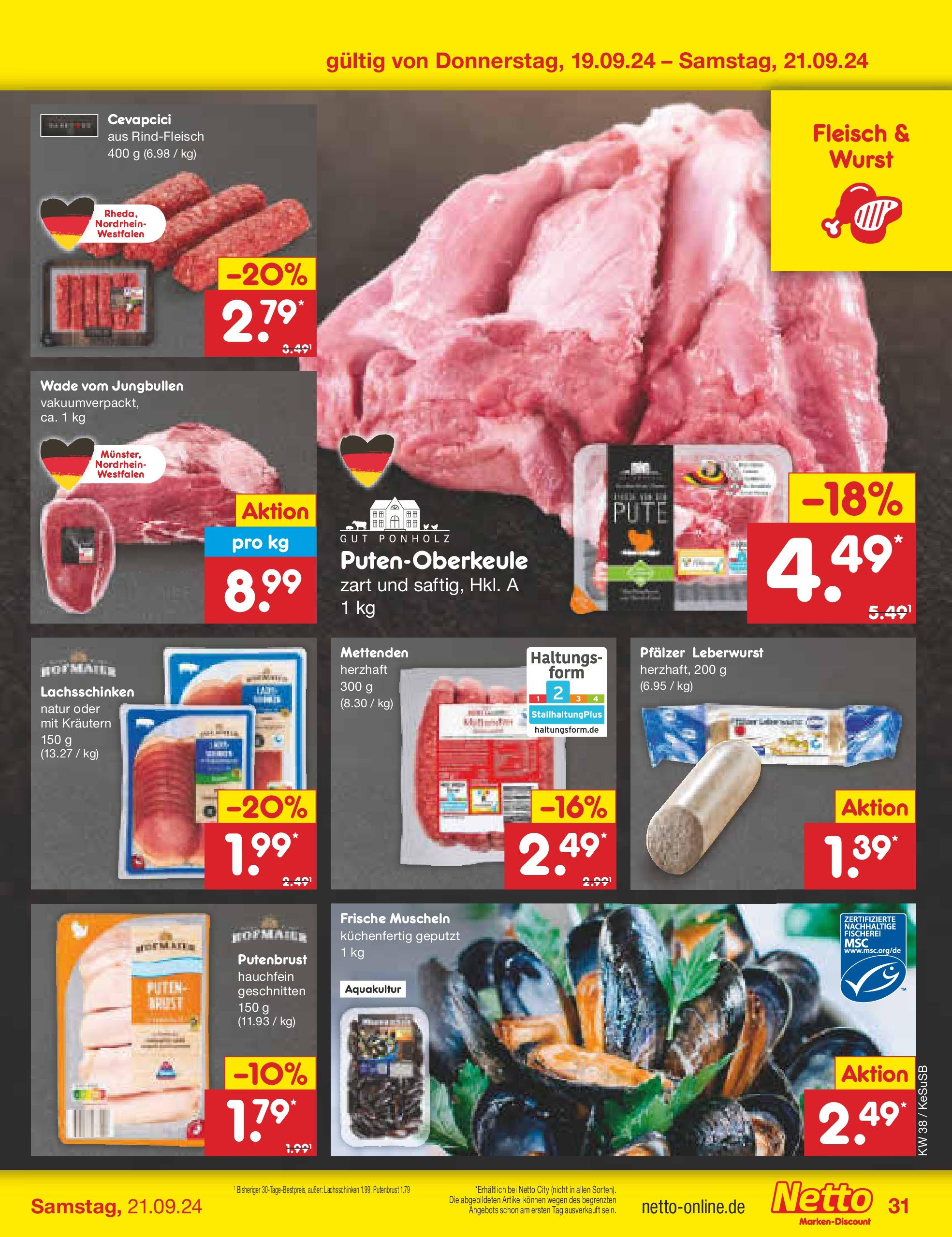 Netto Marken-Discount - Rheinland-Pfalz (ab 16.09.2024) » Angebote | Seite: 41 | Produkte: Cevapcici, Wurst, Rindfleisch, Fleisch