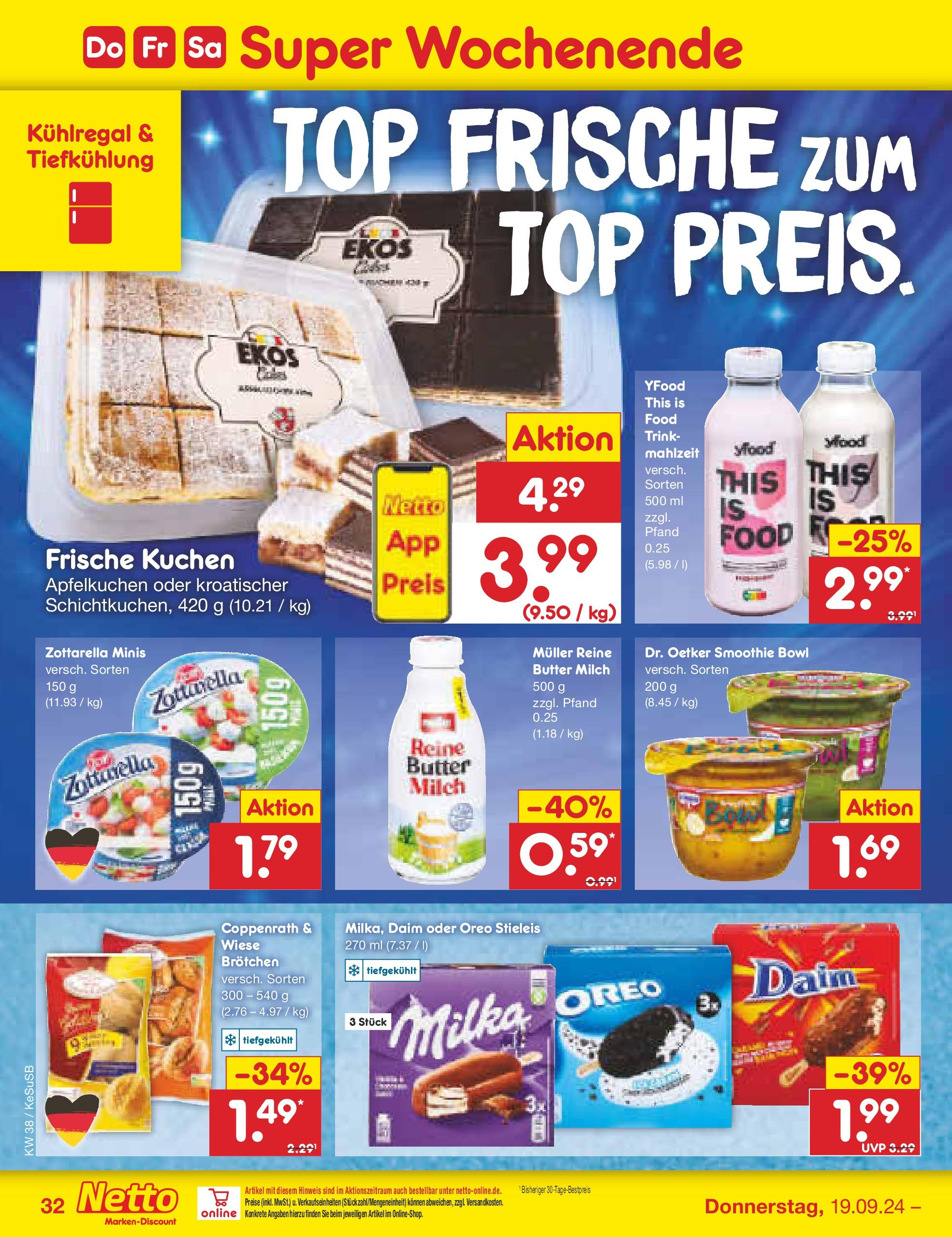 Netto Marken-Discount - Rheinland-Pfalz (ab 16.09.2024) » Angebote | Seite: 42 | Produkte: Top, Milch, Butter, Kuchen