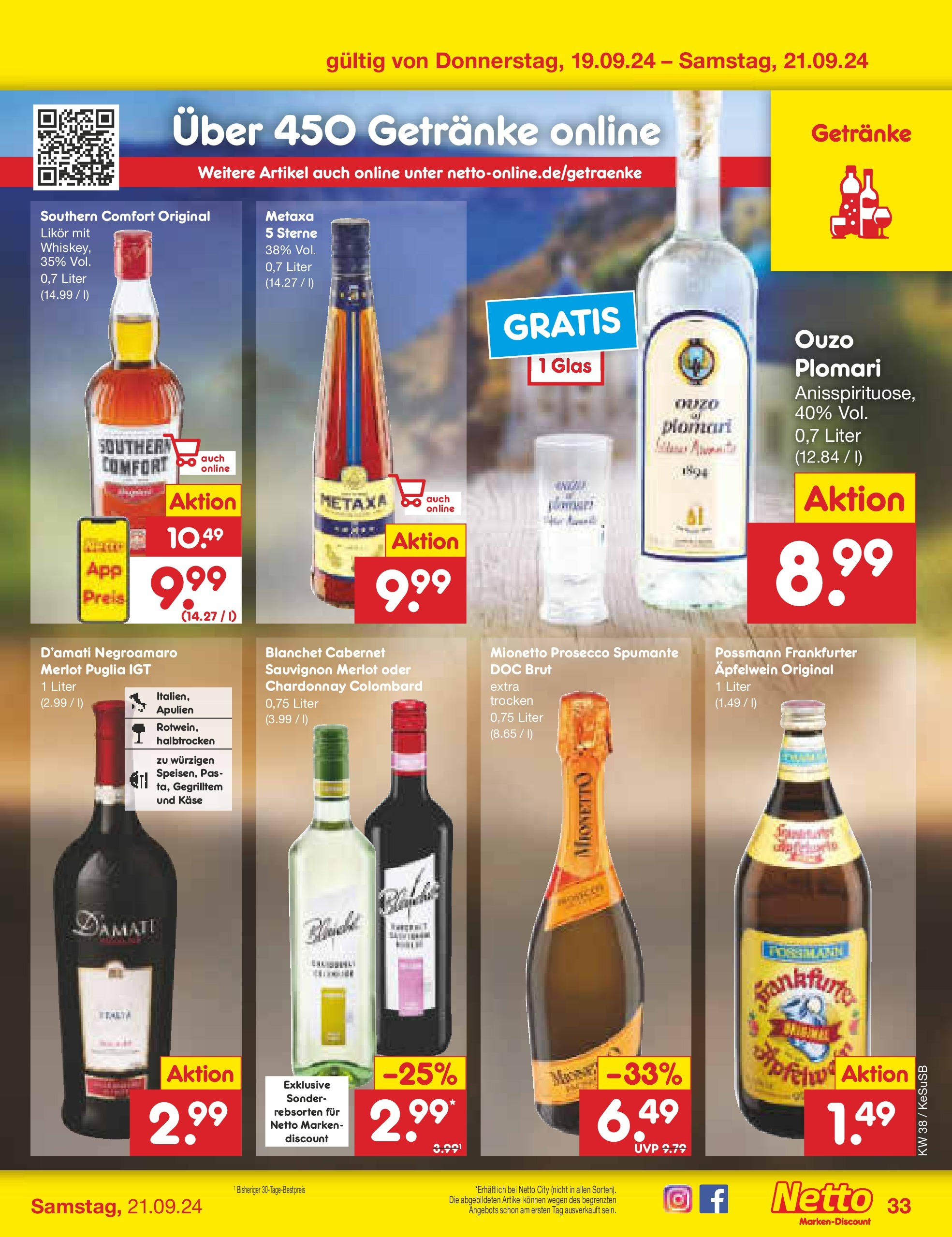 Netto Marken-Discount - Rheinland-Pfalz (ab 16.09.2024) » Angebote | Seite: 43 | Produkte: Käse, Likör, Merlot, Southern comfort