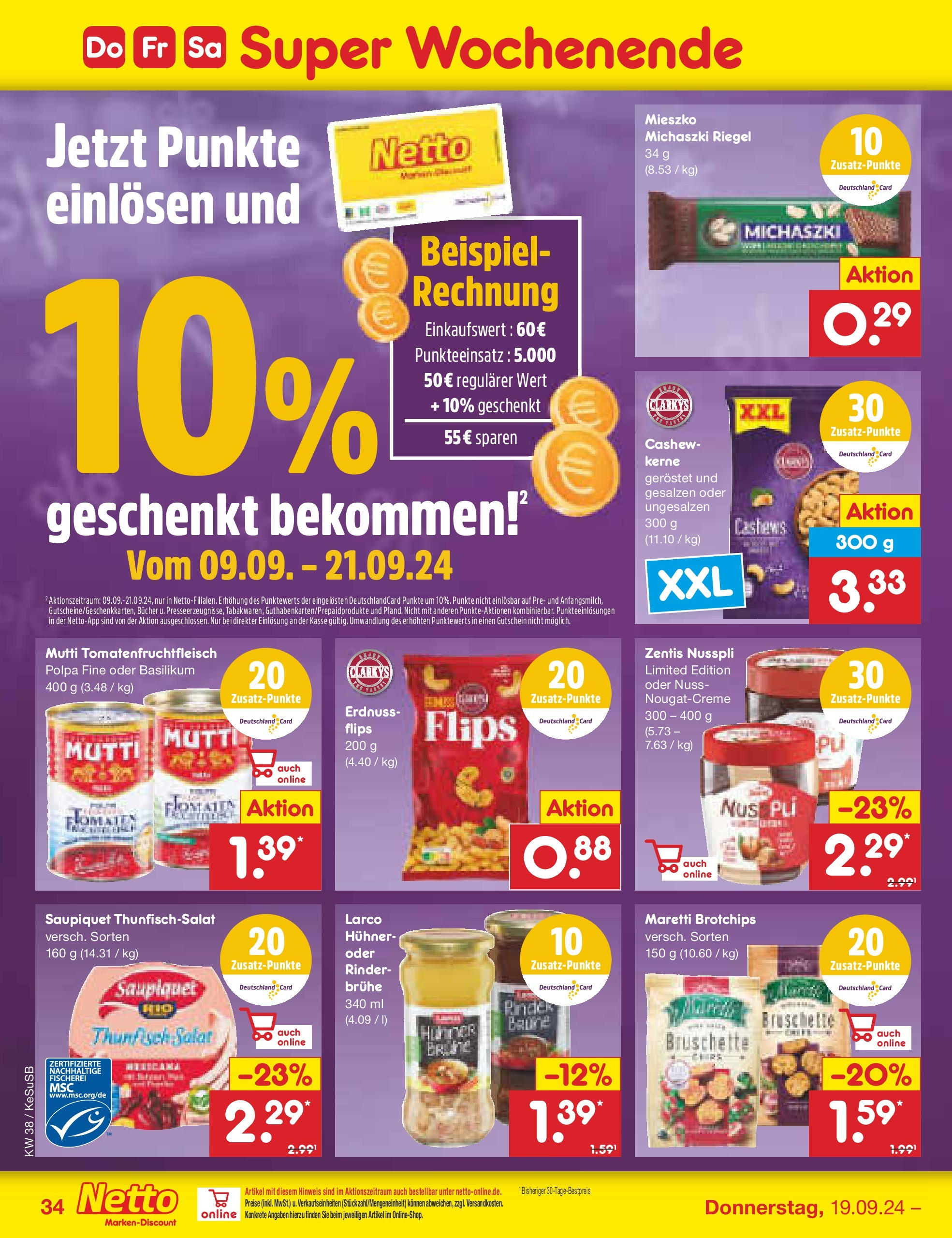 Netto Marken-Discount - Rheinland-Pfalz (ab 16.09.2024) » Angebote | Seite: 44 | Produkte: Thunfisch, Zentis nusspli, Salat