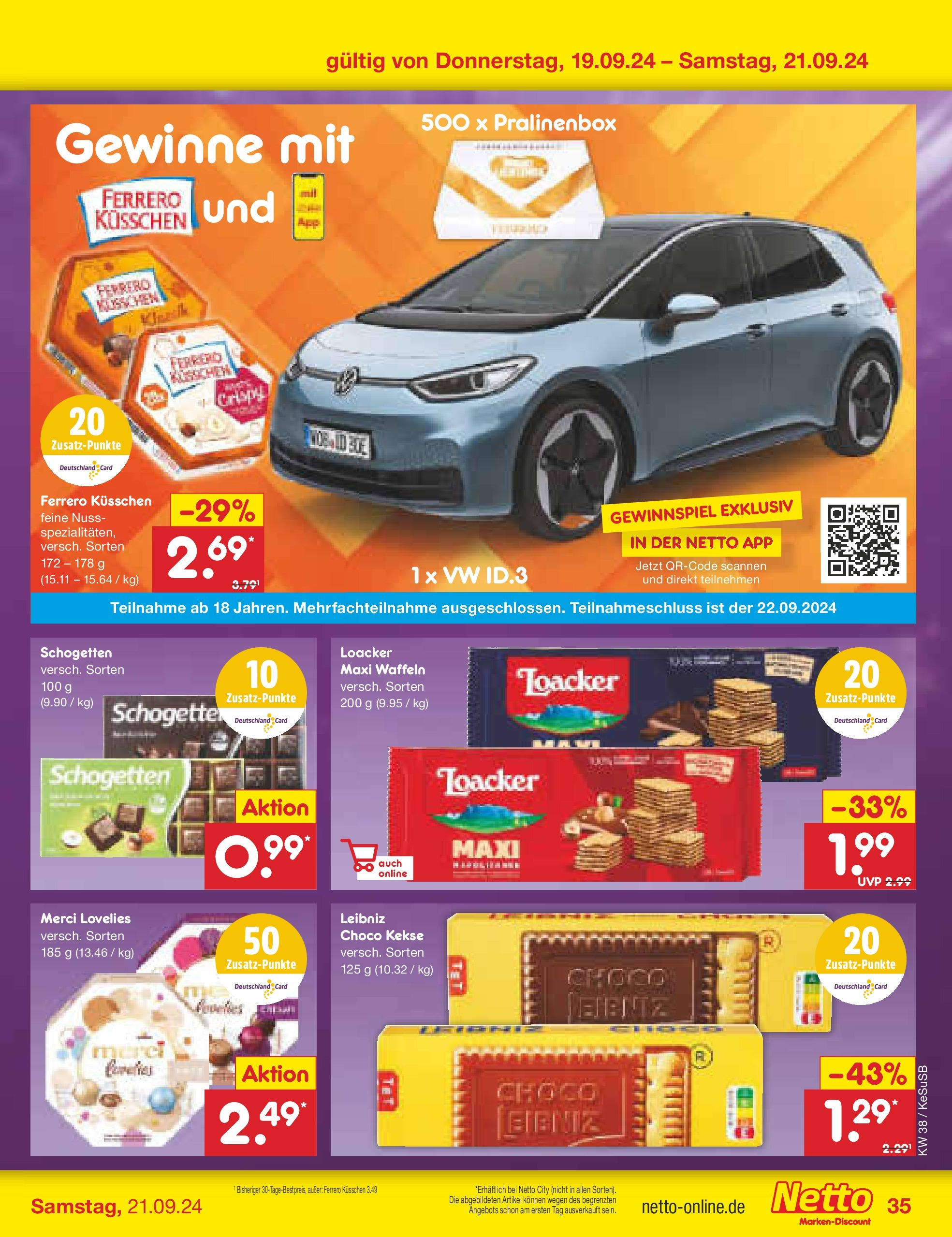 Netto Marken-Discount - Rheinland-Pfalz (ab 16.09.2024) » Angebote | Seite: 45 | Produkte: Merci, Waffeln, Schogetten, Kekse